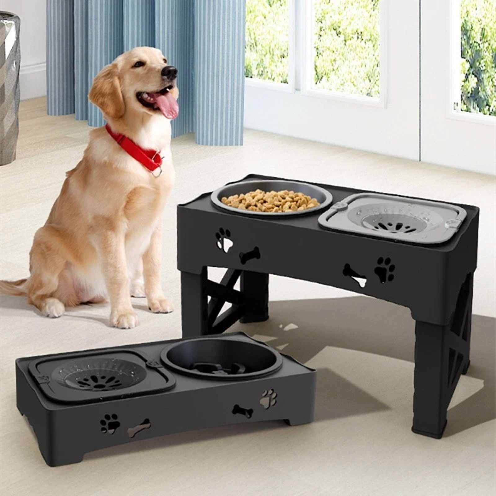 LUOLAX 2-in-1 Elevated Slow Feeder Dog Bowls, 4 Height Adjustable Raised Dog Bowl Stan