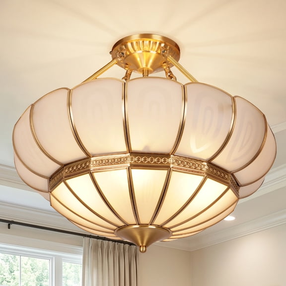 LUOLAX 20-inch Modern Luxury Lotus Pattern Semi-Flush Ceiling Light, Luxury Lotus Pattern Ceiling Light, Living Room/Dining Room Semi-Flush Ceiling Light