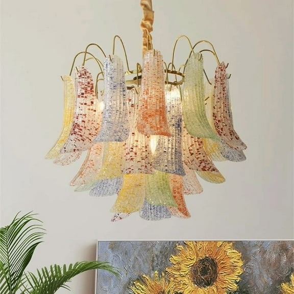 LUOLAX 20-inch modern creative glass chandelier 5 heads living room chandelier dining room bedroom three-color lamp (with light source)