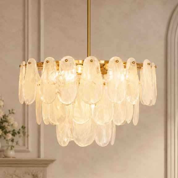 LUOLAX 23.42-inch Three-Layer Cloud Pattern Glass Pendant Light, Luxury Cloud Pattern Glass Pendant Light, Suitable for Living Room, Dining Room, and Bedroom.