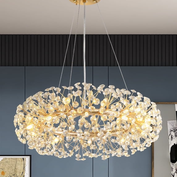 LUOLAX 23.6" Crystal Gold Chandeliers Firework Dandelion Ceiling Fixture 12-Lights Lamp
