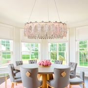 LUOLAX 23.62-inch Pink Glass Crystal Chandelier D60 - Decorative Lighting for Living Room, Dining Room, and Bedroom - A Dazzling Chandelier for a Girly Heart