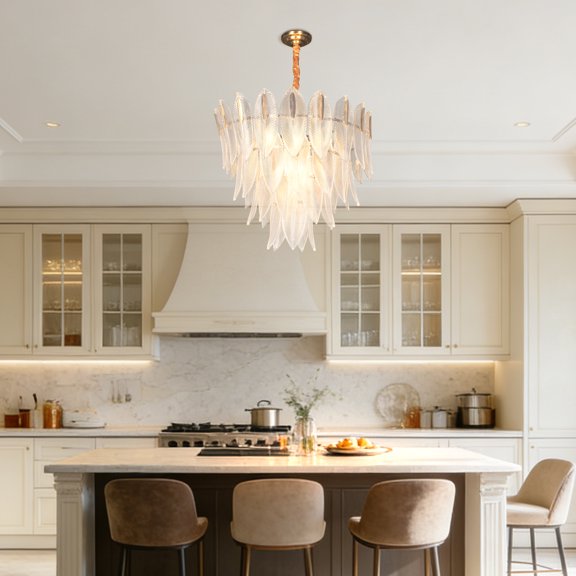 LUOLAX 24-Inch American Simple Four-Layer Glass Pendant Light, American Simple Four-Layer Glass Pendant Lamp, Four-Layer Glass Shape Pendant Light, Living Room Dining Room Bedroom Pendant Light