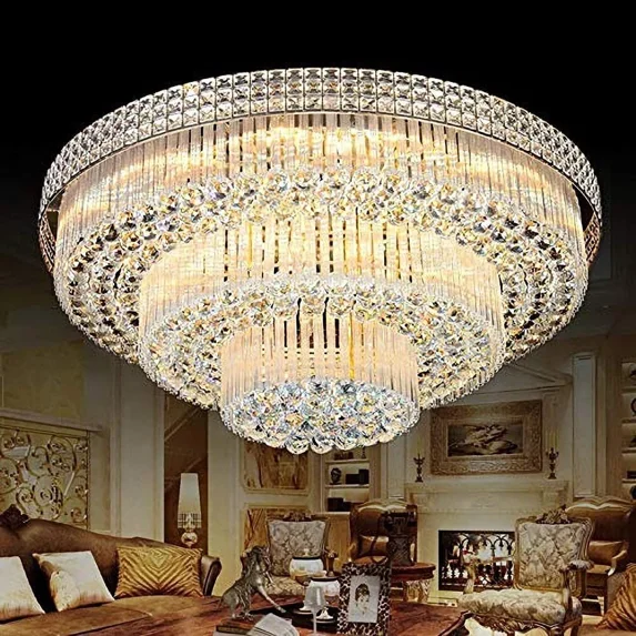 LUOLAX 31.5" Modern K9 Crystal Chandelier Flush Mount LED Ceiling Light Pendant Fixture