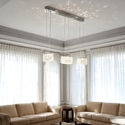 LUOLAX 33.46-inch Modern Three-Headed Long-Panel Crystal Chandelier, Three-Headed Long-Panel Crystal Chandelier, Suitable for Living Room, Dining Room, and Bedroom