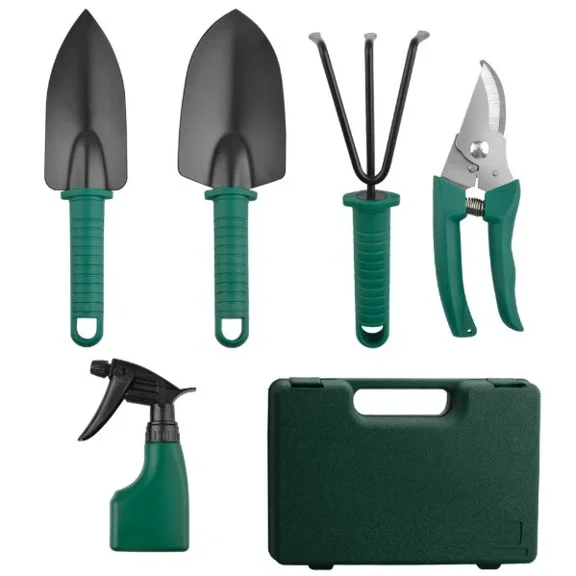 LUOLAX 5pcs Garden Tools Set Trowel Rake Shovel Heavy Duty Metal Outdoor Ergonomic Kit