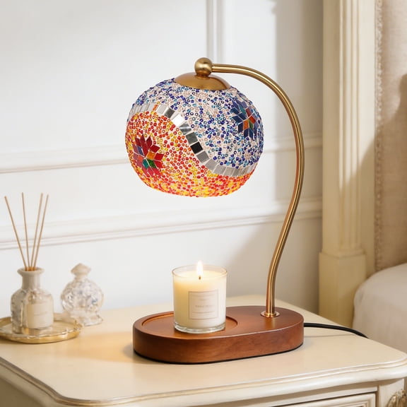 LUOLAX 7.08-inch mosaic aromatherapy candle melting lamp, stained glass candle heating lamp, bedroom/living room ambient lighting, timer and dimming.