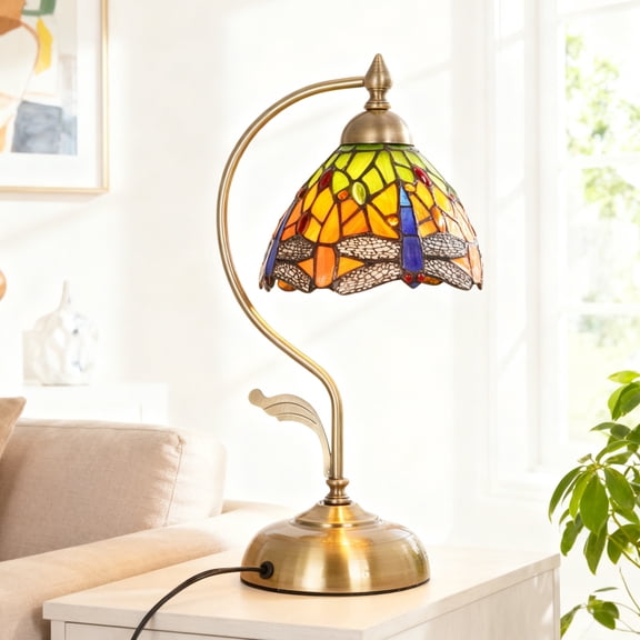 LUOLAX 7-inch Retro Traditional Dragonfly Table Lamp, Creative Animal-Shaped Lighting Fixture, Bedroom Bedside Study Decorative Light