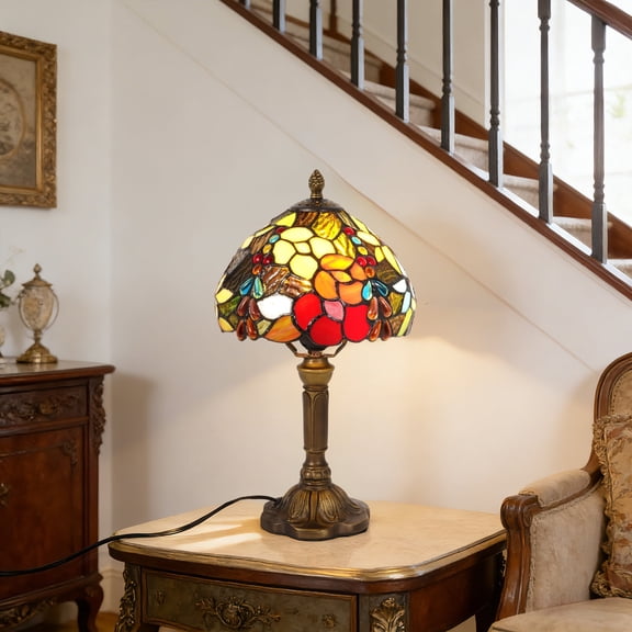 LUOLAX 8-Inch Retro European Yellow Red Leaves Table Lamp, Retro European Yellow Red Leaves Table Lamp, Yellow Red Leaves Shape Table Lamp, Bedroom Nightstand Living Room Decorative Table Lamp
