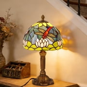 LUOLAX 8-Inch Retro Rustic Dragonfly Lotus Table Lamp, Retro Rustic Dragonfly Lotus Table Lamp, Dragonfly Lotus Shape Table Lamp, Bedroom Nightstand Living Room Decorative Table Lamp