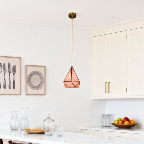 LUOLAX 8-inch Modern Minimalist Diamond Bedside Pendant Light, Bedroom Study Reading Light, Creative Single-Head Decorative Pendant Light
