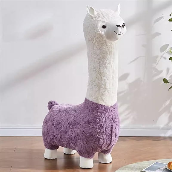 LUOLAX Alpaca Stool Chair Upholstered Fleece Stool Footrest Cartoon Stools