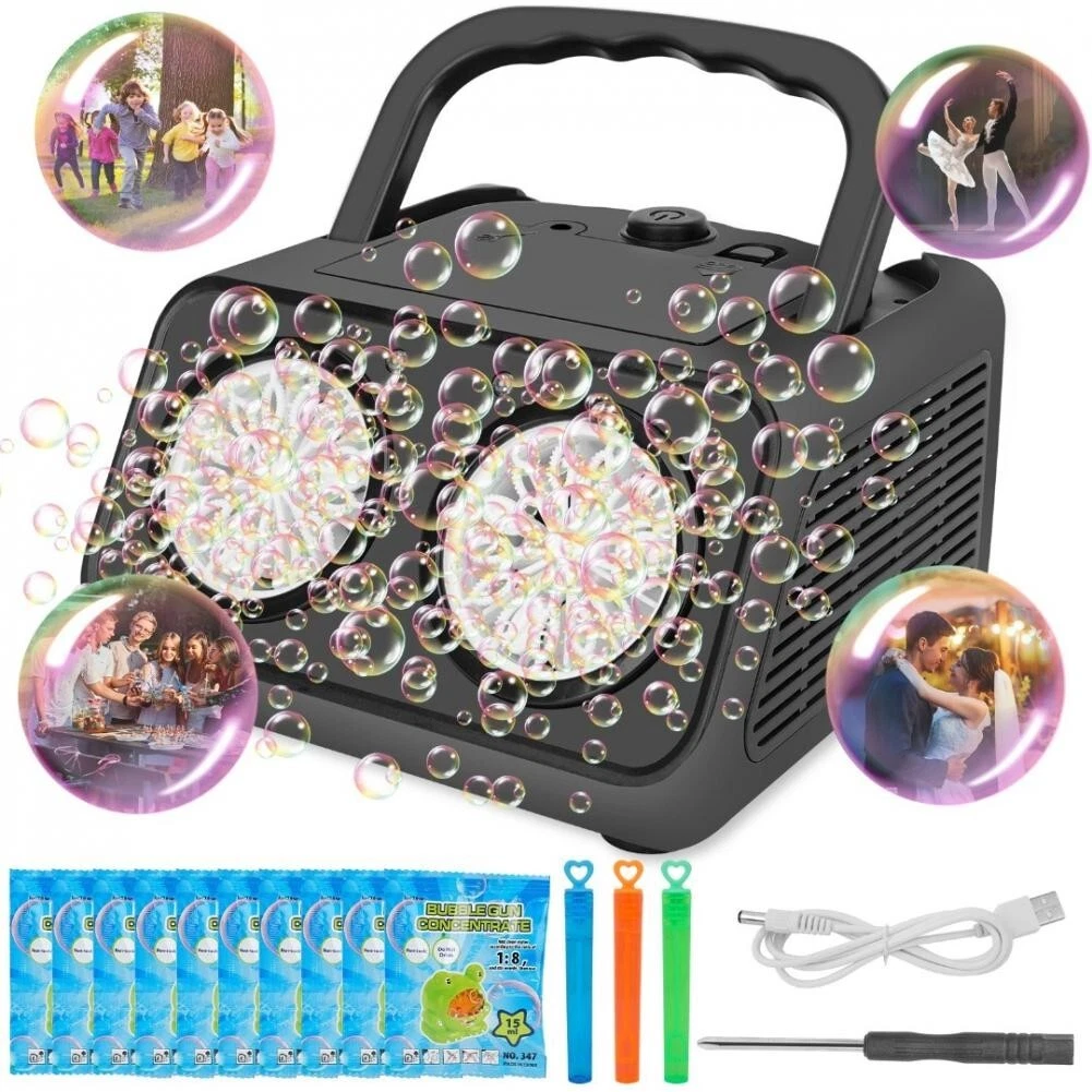 LUOLAX Automatic Bubble Machine Upgrade Bubble Blower with 2 Fans black