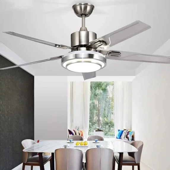 AFANQI Ceiling Fan Light 42'' 5 Stainless Steel Blades LED Fan Lamp w/ Remote Control