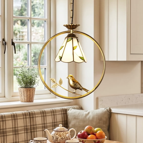 LUOLAX6-inch bird ring minimalist leaf pendant light, decorative lighting for bedroom, balcony, and hallway, creative natural style small pendant light.