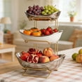thumbnail image 1 of LUOLUO 3 Tier Ceramic Fruit Bowl With Metal Stand, Ceramic Fruit Display Shelf for Kitchen & Gathering,Ceramic Bowls for Food,Vegetable,Cake,Cookies(Silver), 1 of 14