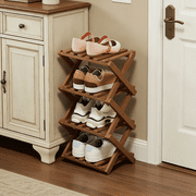LUOLUO 4-Tier Foldable Shoe Rack,Bamboo Shoe Organizer Storage for Entryway Closet,Free Standing,Brown