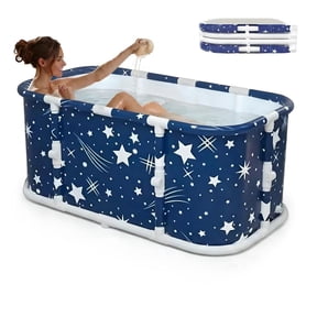 LUOLUO 47in Large Foldable Bath Tub, Portable Bathtub for Adults and Kids Family, Freestanding Soaking Tub, Thickened Insulation, Starry Blue