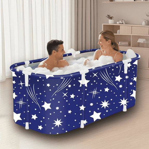 LUOLUO 47in Large Foldable Bath Tub, Portable Bathtub for Adults and Kids Family, Freestanding Soaking Tub, Thickened Insulation, Starry Blue
