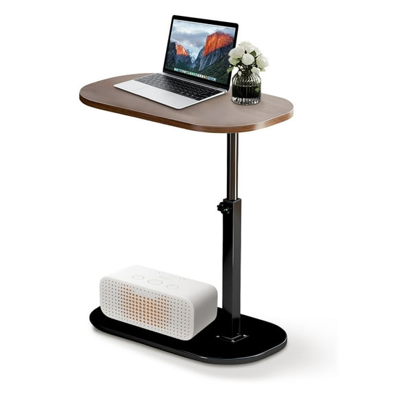 LUOLUO C Shaped Side Table, 360° Rotating Adjustable Height Couch Side Tables for Sofa/Bed/Bathtub (Walnut)