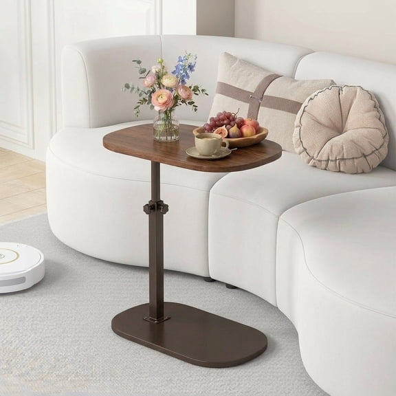 LUOLUO C Shaped Side Table, 360° Rotating Adjustable Height Couch Side Tables for Sofa/Bed/Bathtub (Walnut)