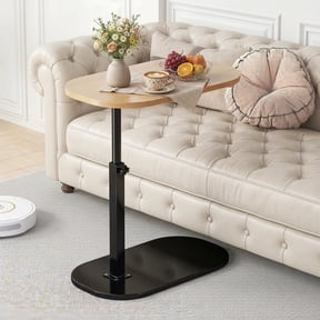 LUOLUO C Shaped Side Table, 360° Rotating Adjustable Height Couch Side Tables for Sofa/Bed/Bathtub (Wood)