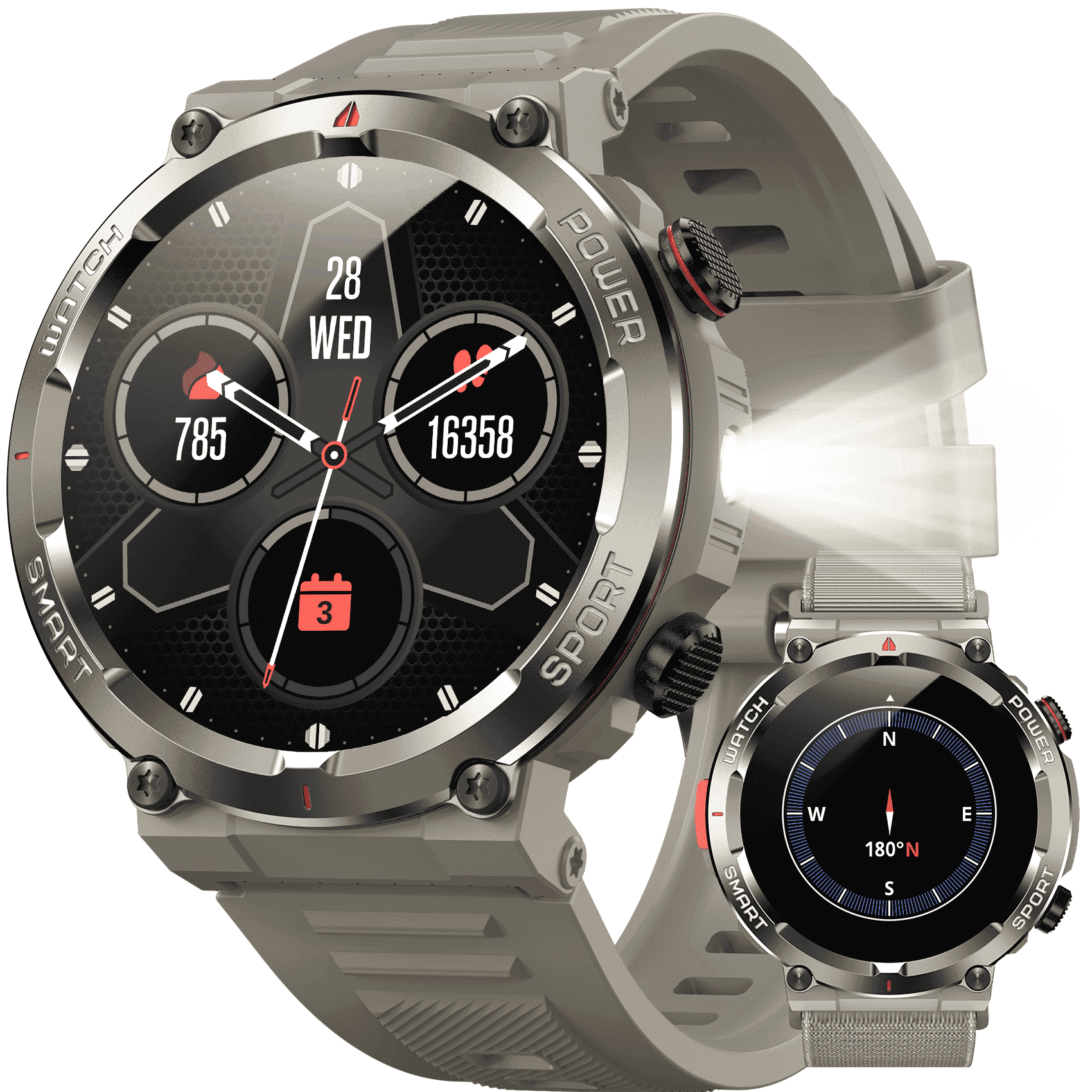 LUOMATE 1.45" Men Military Smartwatch with Fitness Tracker, Bluetooth Calling, 100+ Sport Modes, IP68 Waterproof, Pedometer, Outdoor Sports Watch Compatible Android iPhone (Khaki)