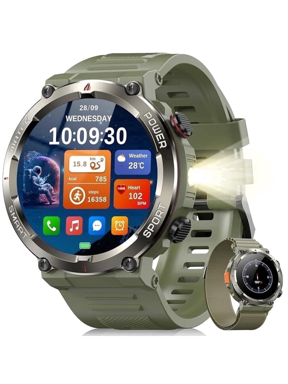 Smart Watches for Men (Answer/Make Call), 1.45" HD Military Smartwatch, Extra-Long Battery Life Fitness Tracker, Flashlight/100+Sports/Sleep Monitor/IP68 Waterproof Android Ios