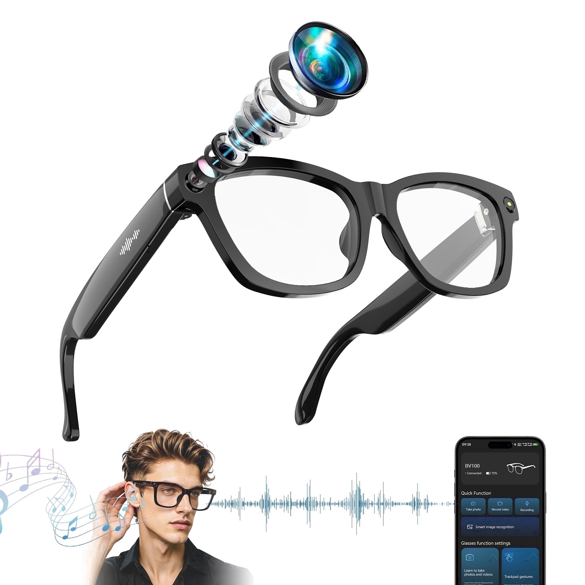 LUOMATE AI Smart Glasses with 1080P HD Camera & Polarized Lenses