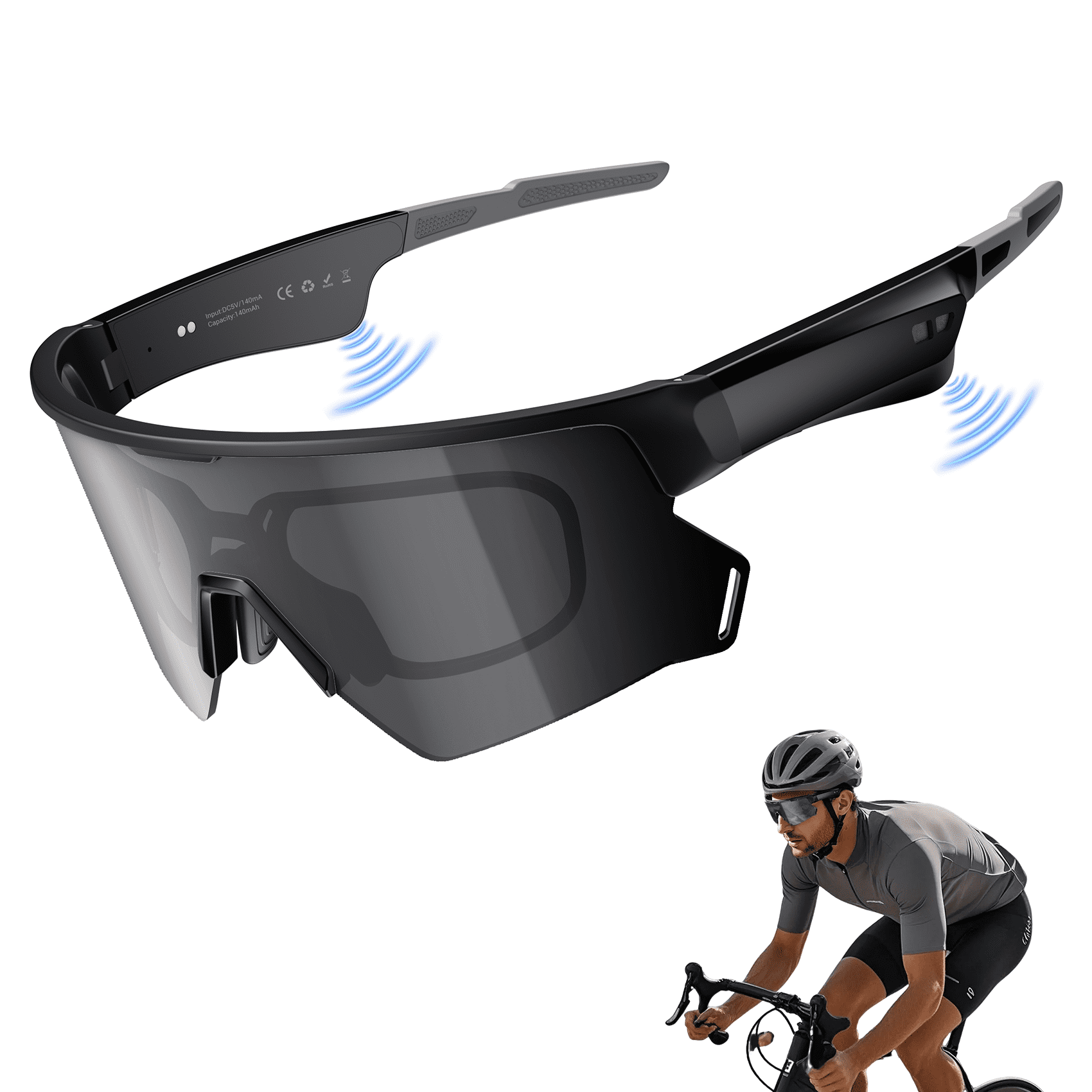 Bluetooth Audio Smart Glasses for Cycling Running Driving Polarized Sports Sunglasses with Open-Ear Speakers, Hands-Free Calls, Voice Assistant, UV Protection, IPX5 Waterproof for Hiking Fishing