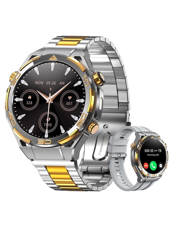 Military Smart Watch for Men with 1.43" AMOLED Screen - Fitness Tracker with Bluetooth Call & Answer, 100+ Sport Modes, IP68 Waterproof, Compatible with Android & iOS (Silver)
