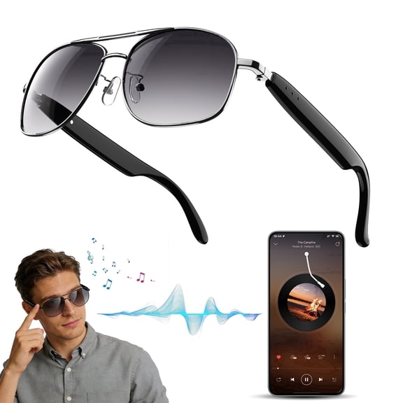 LUOMATE Bluetooth Sunglasses for Men Women, Smart Audio Glasses with Speaker, Microphone, Open-Ear Music, Calling, Black