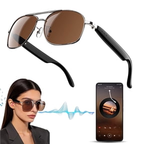 LUOMATE Smart Glasses with Bluetooth Audio, Sunglasses with Voice Assistant, Open Ear Speaker, LensTouch Control for Travel Work Business (Sliver)