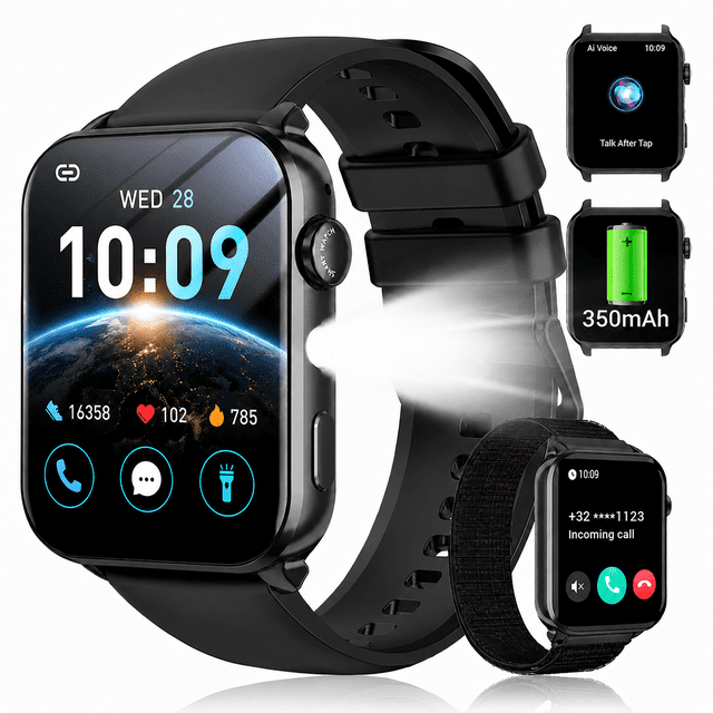 LUOMATE Smart Watch for Android and IPhone, 1.91" Bluetooth Calling Smartwatch for Men Women, Answer Make Calls, Message Notifications, LED Flashlight, Black