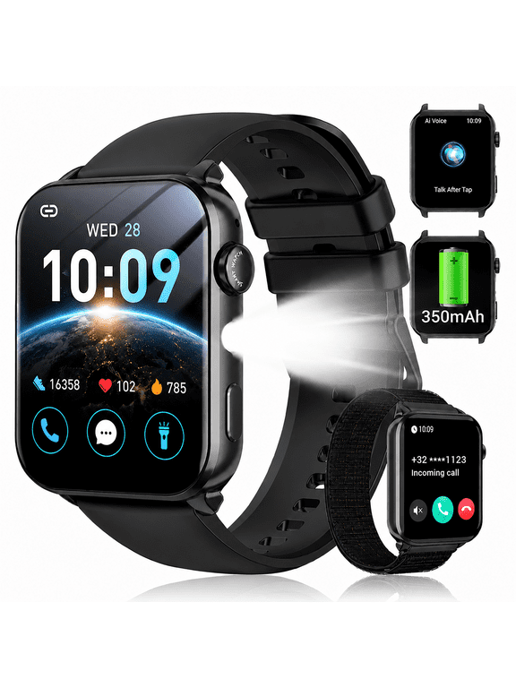 Smart Watch for Android and IPhone, 1.91" Bluetooth Calling Smartwatch for Men Women, Answer Make Calls, Message Notifications, LED Flashlight, Black