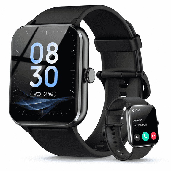 LUOMATE Smart Watch for Android iPhone, Bluetooth Calling Smartwatch for Men Women, Answer Make Calls, AI Voice Assistant, Message Reminder, HD Touch Screen, Black