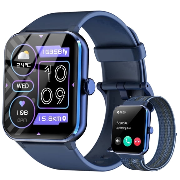 LUOMATE Smart Watch for Android iPhone, Bluetooth Calling Smartwatch for Men Women, Answer Make Calls, AI Voice Assistant, Message Reminder, HD Touch Screen, Blue