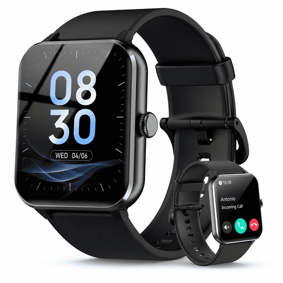 LUOMATE Smart Watch for Android iPhone, Bluetooth Calling Smartwatch for Men Women, Answer Make Calls, AI Voice Assistant, Message Reminder, HD Touch Screen, Black