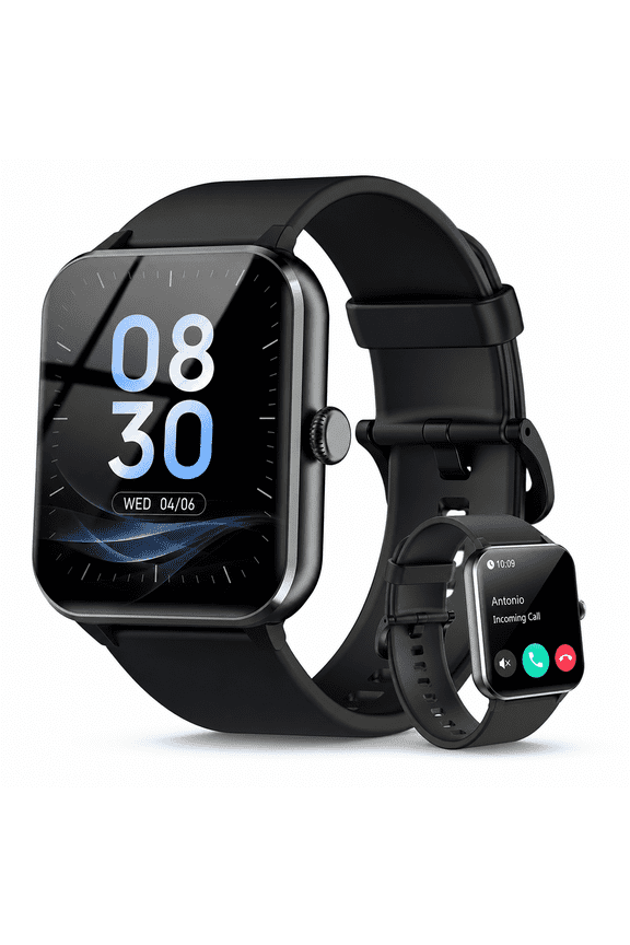 Smart Watch for Android iPhone, Bluetooth Calling Smartwatch for Men Women, Answer Make Calls, AI Voice Assistant, Message Reminder, HD Touch Screen, Black