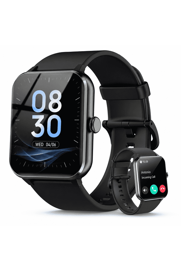 Smart Watch for Android iPhone, Bluetooth Calling Smartwatch for Men Women, Answer Make Calls, AI Voice Assistant, Message Reminder, HD Touch Screen, Black