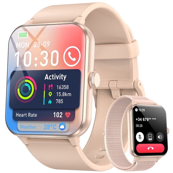 LUOMATE Smart Watch for Android iPhone, Bluetooth Calling Smartwatch for Men Women, Answer Make Calls, AI Voice Assistant, Message Reminder, HD Touch Screen, Pink
