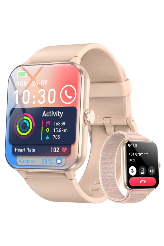 Smart Watch for Android iPhone, Bluetooth Calling Smartwatch for Men Women, Answer Make Calls, AI Voice Assistant, Message Reminder, HD Touch Screen, Pink