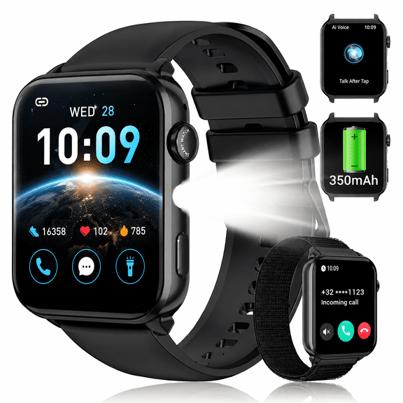 LUOMATE Smart Watch for Android and IPhone, 1.91" Bluetooth Calling Smartwatch for Men Women, Answer Make Calls, Message Notifications, LED Flashlight, Black