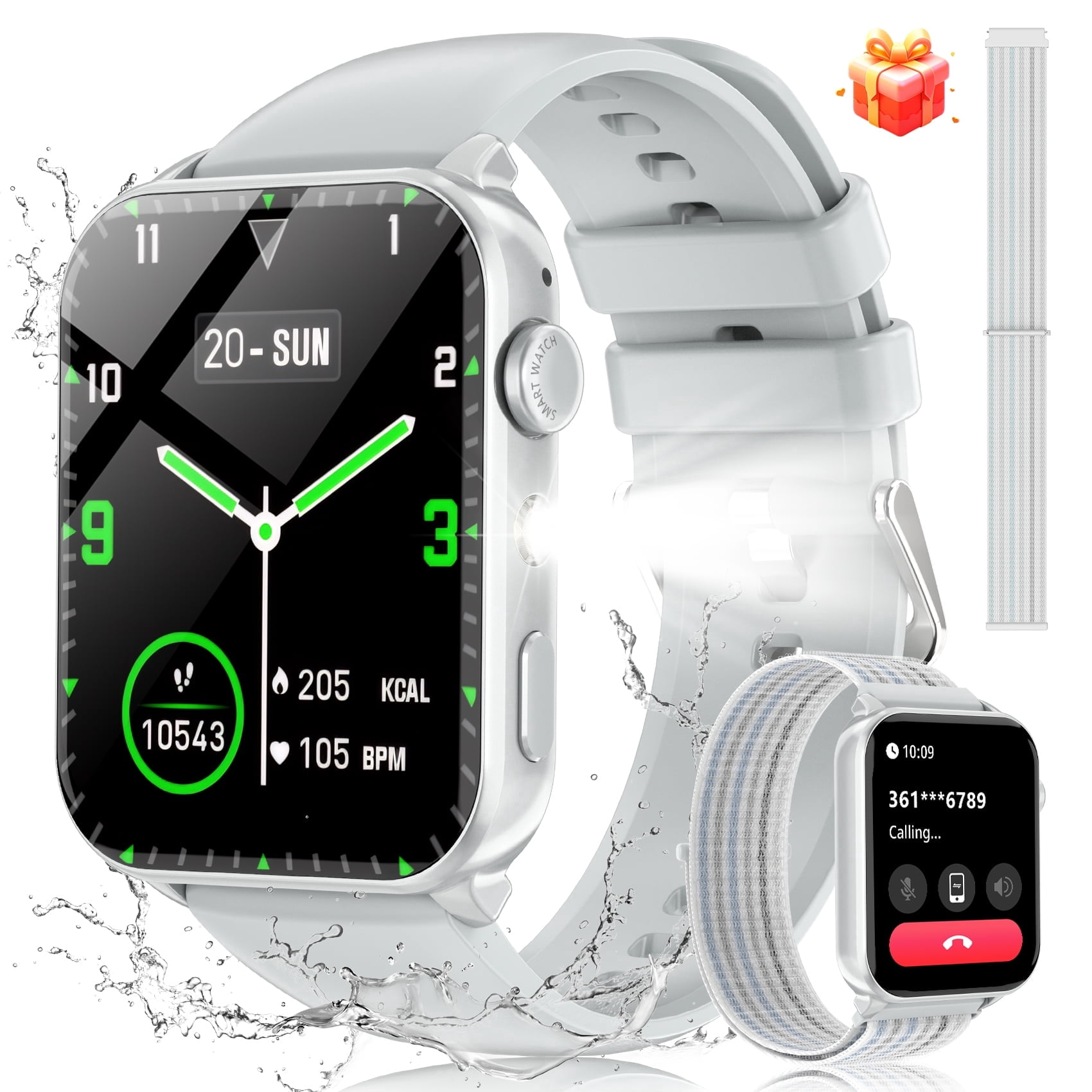 LUOMATE Smart Watch for Women Men, 1.91" Touchscreen Fitness Tracker, Bluetooth Calling, 100+ Sport Modes, IP68 Waterproof, Pedometer, Message Notifications, Compatible with Android iPhone (Sliver)