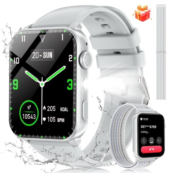 LUOMATE Smart Watch for Women Men, 1.91" Touchscreen Fitness Tracker, Bluetooth Calling, 100+ Sport Modes, IP68 Waterproof, Pedometer, Message Notifications, Compatible with Android iPhone (Sliver)