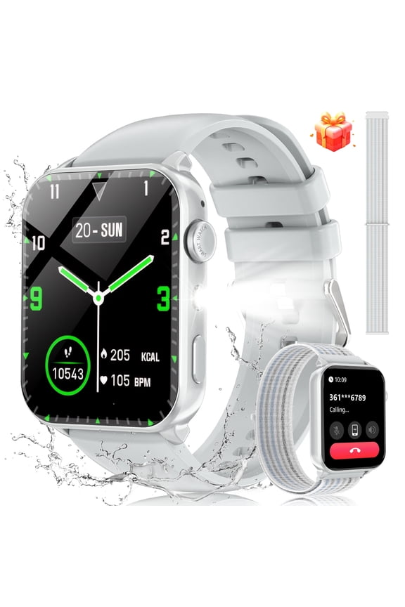 Smart Watch for Women Men, 1.91" Touchscreen Fitness Tracker, Bluetooth Calling, 100+ Sport Modes, IP68 Waterproof, Pedometer, Message Notifications, Compatible with Android iPhone (Sliver)