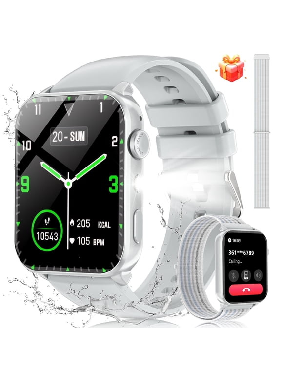 Smart Watch for Women Men, 1.91" Touchscreen Fitness Tracker, Bluetooth Calling, 100+ Sport Modes, IP68 Waterproof, Pedometer, Message Notifications, Compatible with Android iPhone (Sliver)