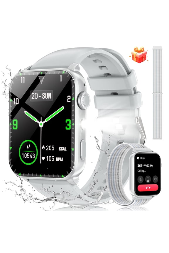 Smart Watch for Women Men, 1.91" Touchscreen Fitness Tracker, Bluetooth Calling, 100+ Sport Modes, IP68 Waterproof, Pedometer, Message Notifications, Compatible with Android iPhone (Sliver)