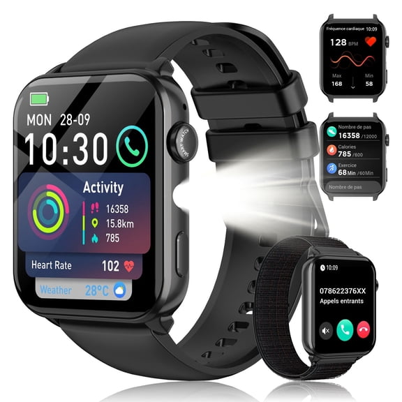 LUOMATE Smart Watch for Women Men, 1.91" Touchscreen Fitness Tracker, Bluetooth Calling, 100+ Sport Modes, IP68 Waterproof, Pedometer, Message Notifications, Compatible with Android iPhone (Black)
