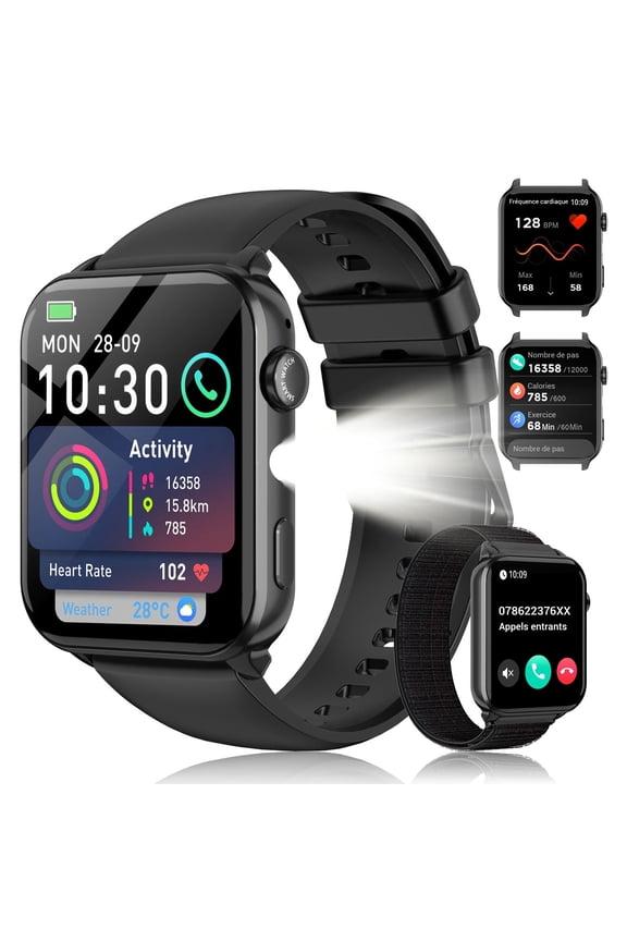 Smart Watch for Women Men, 1.91" Touchscreen Fitness Tracker, Bluetooth Calling, 100+ Sport Modes, IP68 Waterproof, Pedometer, Message Notifications, Compatible with Android iPhone (Black)